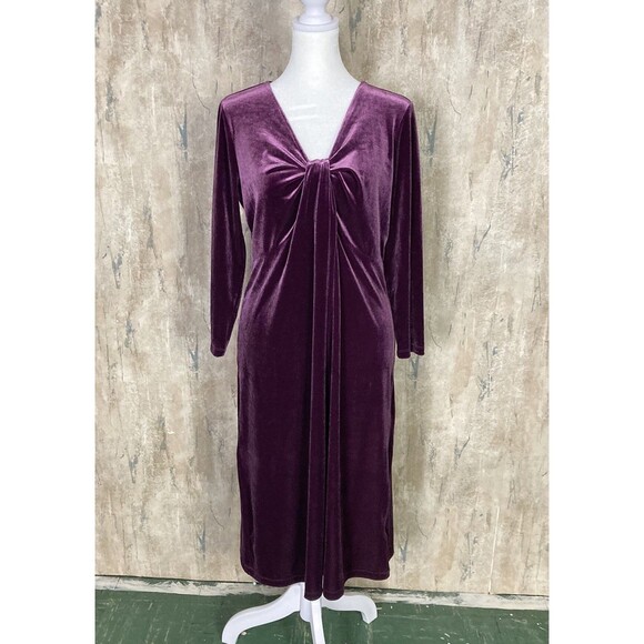 Lands' End Dresses & Skirts - Lands End Small Velvet Knot Midi Dress Purple Stretch NWT